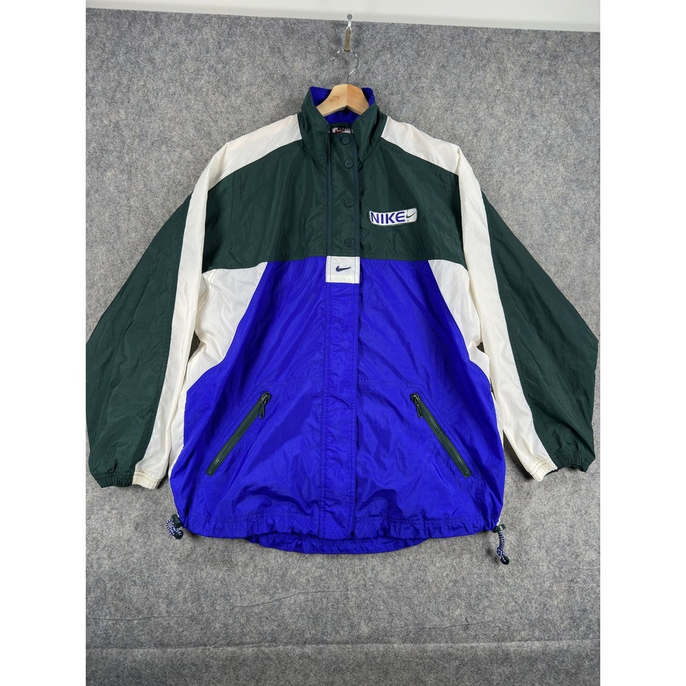 Vintage Nike Windbreaker Jacket Boys Large 12-14 Green Blue Colorblock Full Zip